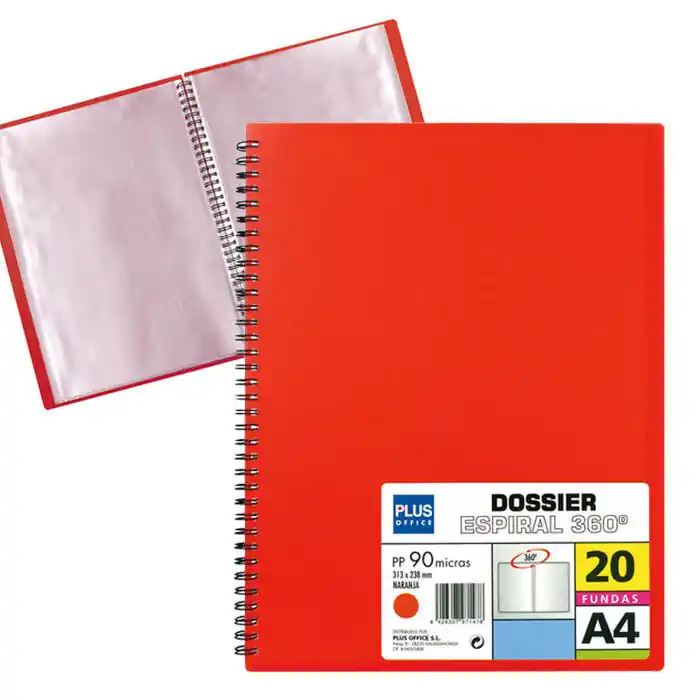 Carpeta Dossier Plus Office Espiral 20 Fundas Rojo Mayoreo