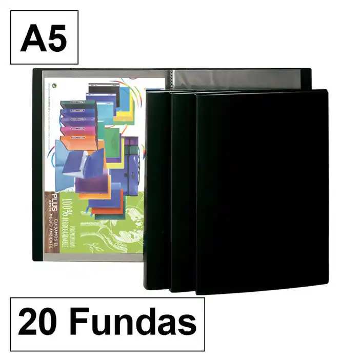 Carpeta Plus Office Flexible A5 20 Fundas Negro Stock Limitado