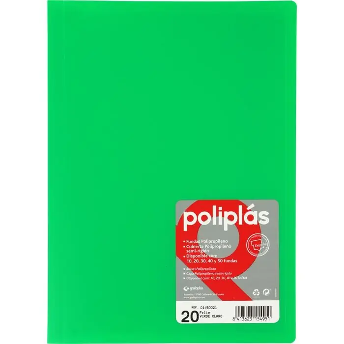 Solo Por Tiempo Limitado Carpeta Poliplas Folio 20 Fundas Verde Claro