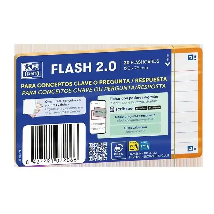 Moderno Ficha Revision Flashcards 2. 0 Rayada A7 Oxford Naranja Paquete 30 ud