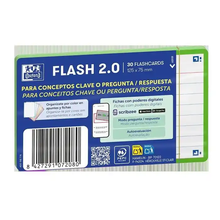 Ficha Revision Flashcards 2. 0 Rayada A7 Oxford Verde Paquete 30 ud Hecho A Mano