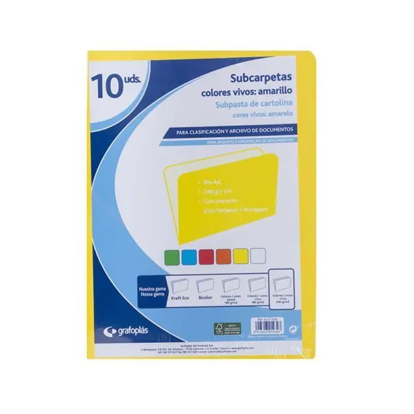 Subcarpeta Cartulina A4 Amarillo Vivo 180 Gr Paquete 50 ud Novedad