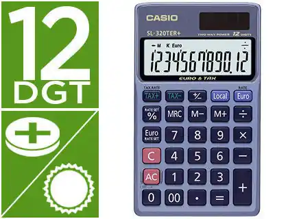 Oferta De Temporada Calculadora Casio Sl-320Ter Bolsillo 12 Digitos Tax +/- Conversion Moneda Tecla Doble Cero Color Azul