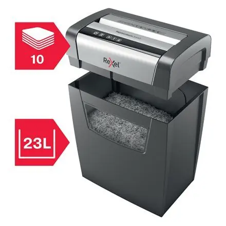 Compra Ahora Destructora de Documentos Rexel Momentum X410 Capacidad de Corte 10 Hojas Destruye Grapas y Clips Papelera 23 L