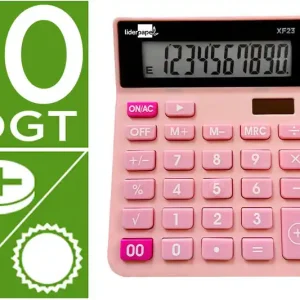 Calculadora Liderpapel Sobremesa Xf23 10 Digitos Solar y Pilas Color Rosa 127X105X24 mm Alta Calidad