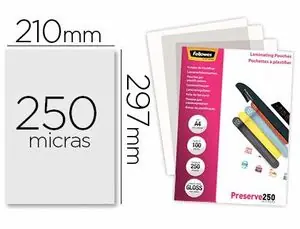 Bolsa de Plastificar Fellowes Brillo Din A4 250 Micras Pack de 100 Unidades Nueva Colección