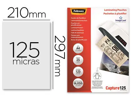 Envío Gratis Bolsa de Plastificar Fellowes Brillo A4 125 Micras Pack 25 ud