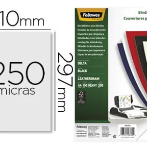 Última Oportunidad Tapa de Encuadernacion Fellowes Din A4 Carton Similpiel Cuero Negro Delta 250 Gr Pack de 100 Unidades