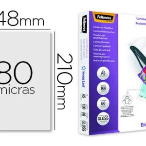 Bolsa de Plastificar Fellowes Brillo A5 80 Micras Pack 100 Unidades Súper Precio