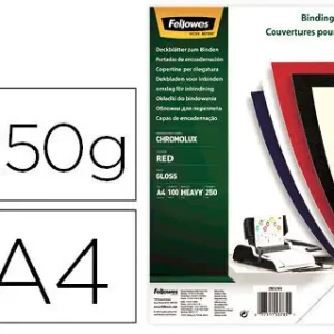 Tapa de Encuadernacion Fellowes Din A4 Carton Brillo Rojo Chromolux 250 Gr Pack de 100 Unidades Lujoso