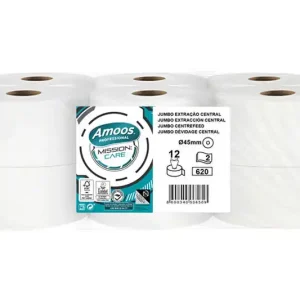 Papel Higienico Amoos Jumbo Industrial Mission Care Extraccion Central 2 Capas 33G/m2 Paquete de 12 Rollos No Te Lo Pierdas