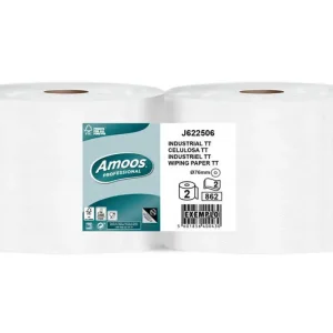 Papel Secamanos Amoos Industrial 2 Capas 32G/m2 Paquete de 2 Rollos Ocasión Especial