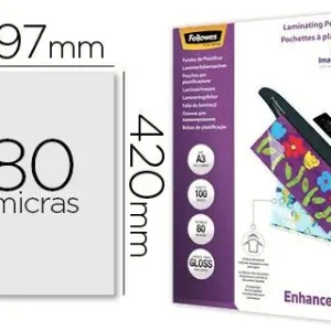 Bolsa de Plastificar Fellowes Brillo A3 80 Micras Pack 100 Unidades Nueva Colección