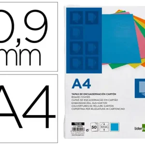 Tapa Encuadernacion Liderpapel Carton A4 0,9Mm Azul Fluor Paquete de 50 Unidades Certificado