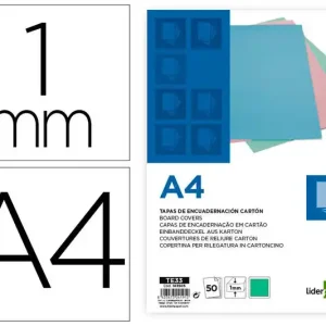 Tapa Encuadernacion Liderpapel Carton A4 1 mm Verde Menta Paquete de 50 Unidades Alta Calidad