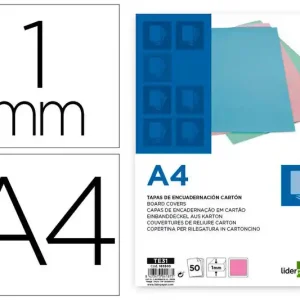 Tapa Encuadernacion Liderpapel Carton A4 1 mm Rosa Paquete de 50 Unidades Nuevo Modelo