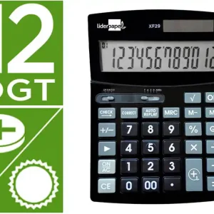 Rebajas Calculadora Liderpapel Sobremesa Xf29 12 Digitos Solar y Pilas Color Negro 190X140X30 mm
