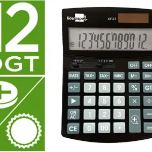 Calculadora Liderpapel Sobremesa Xf27 12 Digitos Tasas Solar y Pilas Color Negro 155X115X25 mm Precio De Fábrica