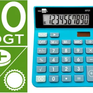 Calculadora Liderpapel Sobremesa Xf21 10 Digitos Solar y Pilas Color Azul 127X105X24 mm Favorito De Clientes