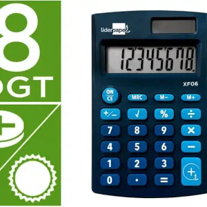 Calculadora Liderpapel Bolsillo Xf06 8 Digitos Solar y Pilas Color Azul 98X62X8 mm Hecho A Mano
