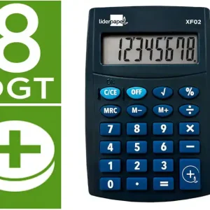 Calculadora Liderpapel Bolsillo Xf02 8 Digitos Pilas Color Azul 99X64X9 mm Moderno