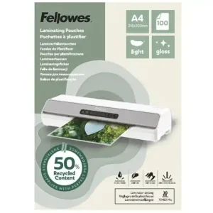Bolsa de Plastificar Fellowes Recicladas Brillo Din A4 80 Mc Pack de 100 Unidades Precio Rebajado