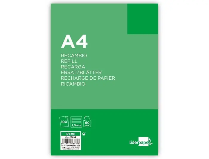 Rebajas Recambio Liderpapel Pauta 2,5 mm A4 60 Gr 100 Hojas con Margen 4 Taladros