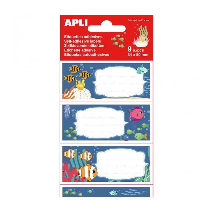 Blister 9 Etiquetas Escolares Fondos Marinos 81 X 36 mm Tendencia