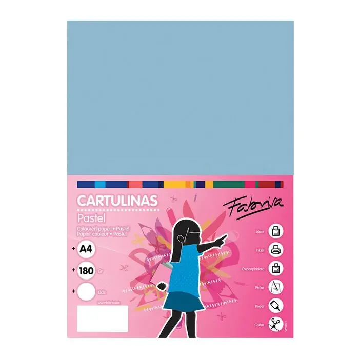 Profesional Paquete 50 Cartulinas Fabrisa A4 180 Gr Azul Pastel