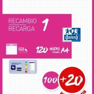 Artesanal Recambio Oxford 5X5 mm A4 100+20 Hj 90 Gr 5 Fucsia