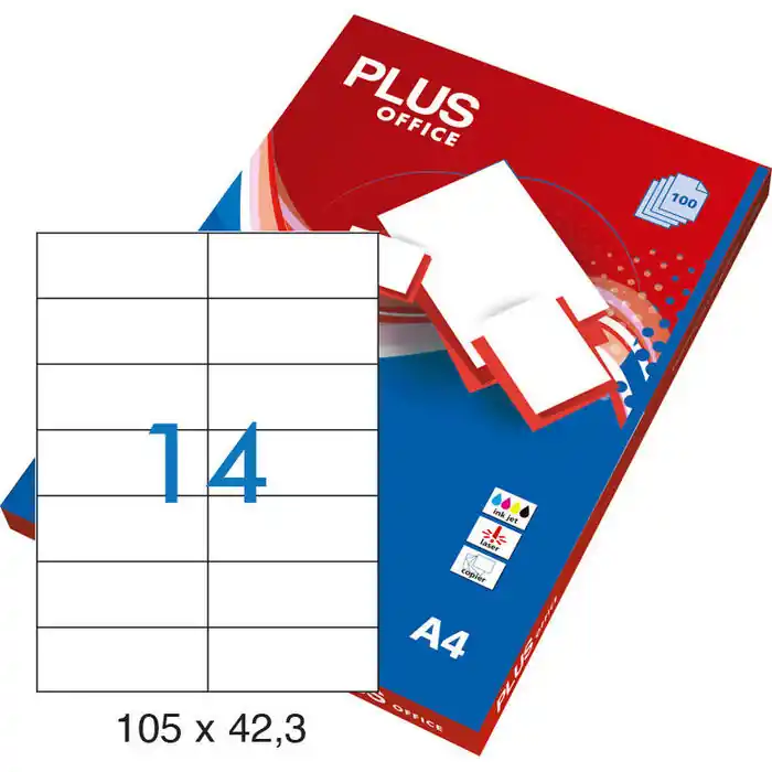 Gran Oferta Etiquetas Autoadhesivas Plus Office 105Mmx42,3Mm Cantos Rectos 14Xhoja 100 Hojas