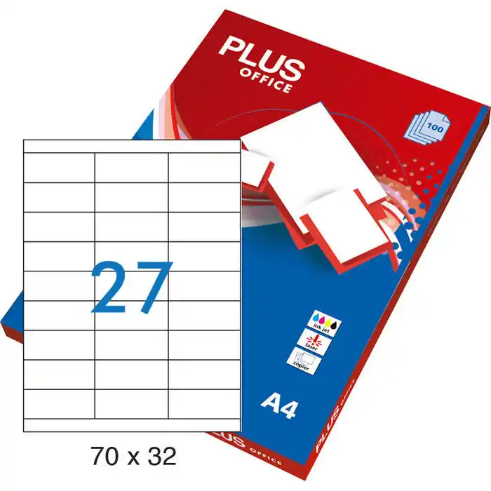 Oferta De Temporada Etiquetas Autoadhesivas Plus Office 70Mmx32Mm Cantos Rectos 27Xhoja 100 Hojas