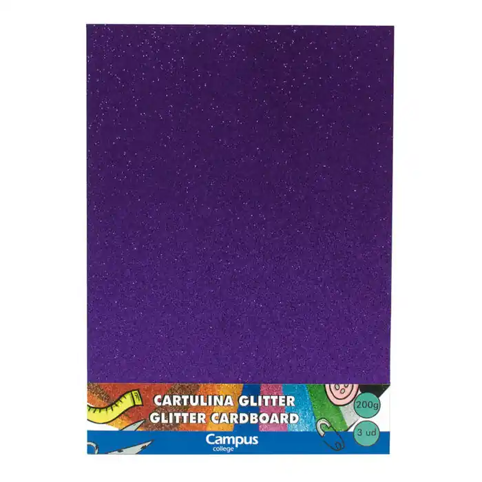 Venta Final Cartulina Campus College Glitter A4 200 Gr Violeta Blister 3 ud.