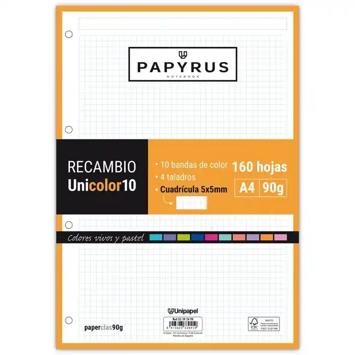 Precio Económico Recambio Papyrus 5X5 mm A4 160 Hj 90 Gr 10 Bandas Color