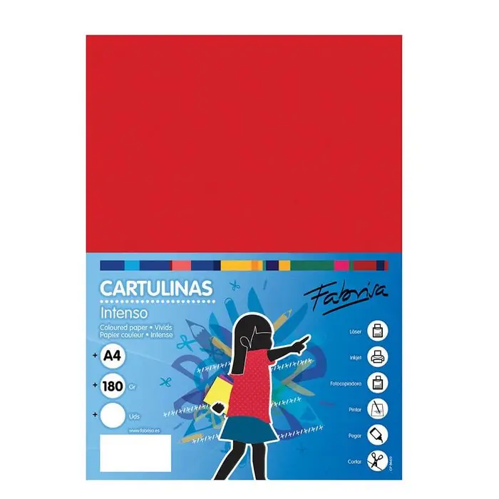 Envío Exprés Paquete 100 Cartulinas Fabrisa A4 180 Gr Rojo