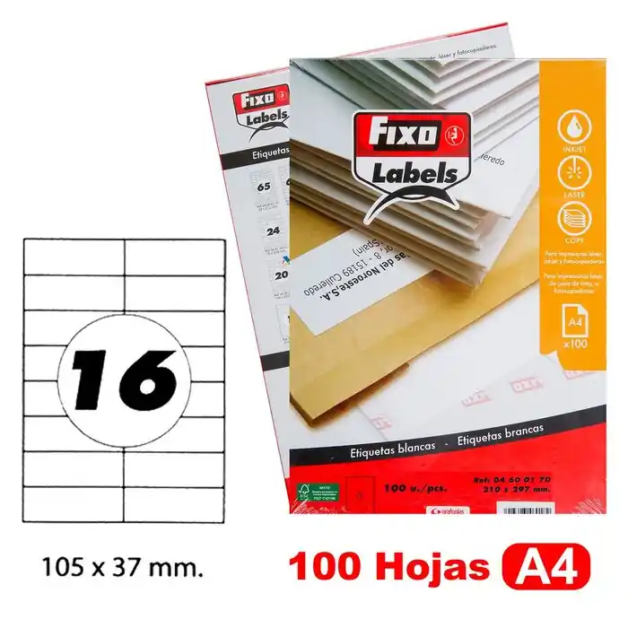 Edición Limitada Etiquetas Adhesivas Blancas Fixo 105X37 mm Caja 100 Hj