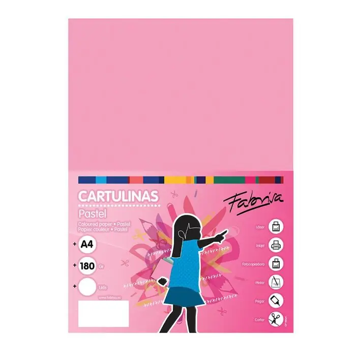 Paquete 250 Cartulinas Fabrisa A4 180 Gr Rosa Moderno