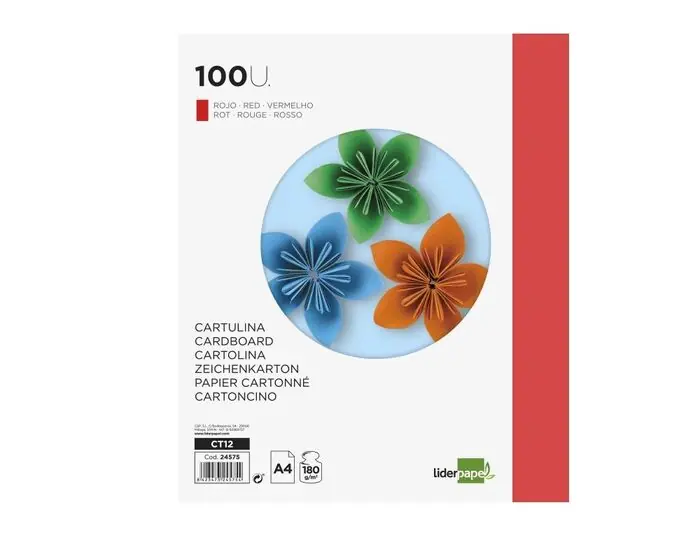 Cartulina Liderpapel A4 180 Gr Rojo Paq 100 ud Tendencia