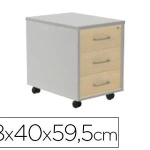 Cajonera Rocada con Tres Cajones Serie Store 58X40X59,5 cm Acabado Ab01 Aluminio/haya Pago Seguro