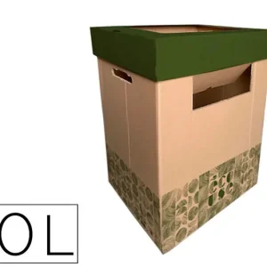 Stock Limitado Contenedor Papelera Reciclaje Liderpapel Ecouse Carton 100% Reciclado y Reciclable 70 Litros 450X350X650 mm