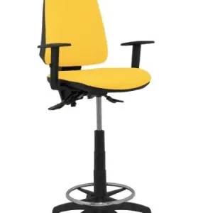 Taburete Piqueras y Crespo Elche S Brazos Regulables Ergonomico Mecanismo Asincro Regulable en Altura Aro Reposapies Cromado Ruedas Nailon Asiento y Respaldo Tapizados Bali Amarillo De Moda