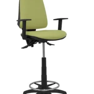 Taburete Piqueras y Crespo Elche S Brazos Regulables Ergonomico Mecanismo Asincro Regulable en Altura Aro Reposapies Cromado Ruedas Nailon Asiento y Respaldo Tapizados Bali Verde Oliva Ocasión Especial