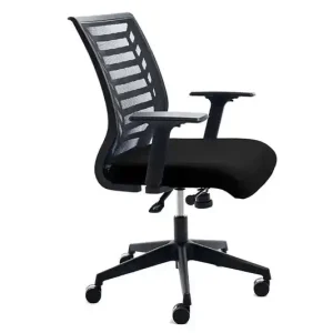 Gran Oferta Silla Rocada de Oficina Brazos Regulables Estructura Blanca Respaldo Malla y Asiento Tela Ignifuga Negro
