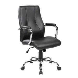 Silla Rocada Direccion Simil Piel con Brazos Base Metalica Cromada Diametro 700Mm Respaldo 730Mmx500Mm Envío Internacional