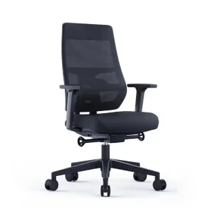 Silla Rocada Direccion con Brazos Regulables Base Polimero Respaldo de Malla y Asiento en Tela Negro Marca Reconocida