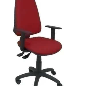 Silla Piqueras y Crespo Elche S Brazos Regulables Mecanismo Sincro de Doble Maneta Gran Confortabilidad Regulable en Altura Ruedas de Nylon Asiento y Respaldo Tapizado Bali Granate Hecho A Mano