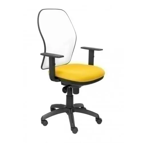 Silla Piqueras y Crespo Jorquera Brazos Regulables Mecanismo Sincro con Regulador de Tension Respaldo de Malla Blanca y Asiento Tapizado Bali Amarillo Precio Económico