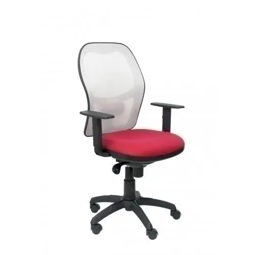 Silla Piqueras y Crespo Jorquera Brazos Regulables Mecanismo Sincro con Regulador de Tension Respaldo de Malla Blanca y Asiento Tapizado Bali Granate Oferta