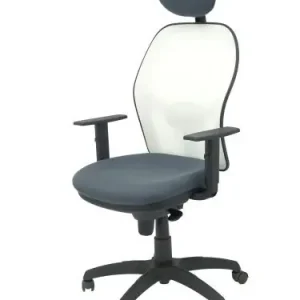 Silla Piqueras y Crespo Jorquera Brazos Regulables Cabecero Fijo Mecanismo Sincro con Regulador de Tension Respaldo de Malla Blanca y Asiento Tapizado Bali Gris Oscuro Alta Calidad