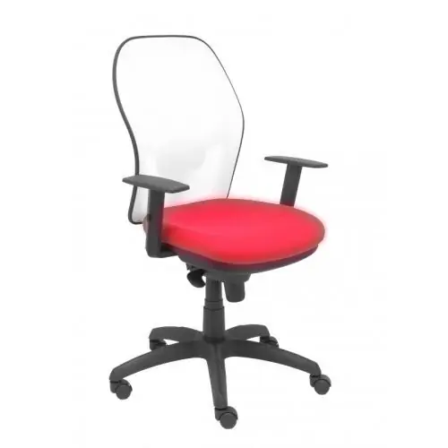 Silla Piqueras y Crespo Jorquera Brazos Regulables Mecanismo Sincro con Regulador de Tension Respaldo de Malla Blanca y Asiento Tapizado Bali Rojo Marca Reconocida